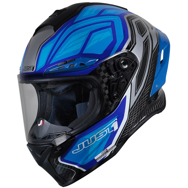 Fibra Casco Just-1 J Gpr Carbon Instinct Blu Fluo