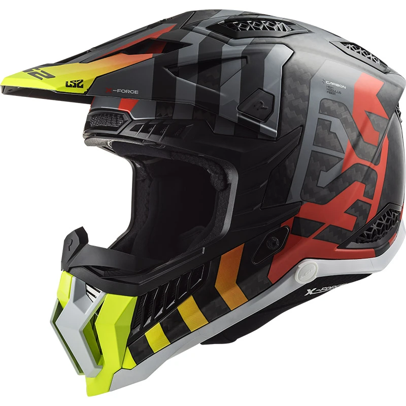 Fibra Casco Ls2 Mx703 X-force Barrier Giallo Rosso