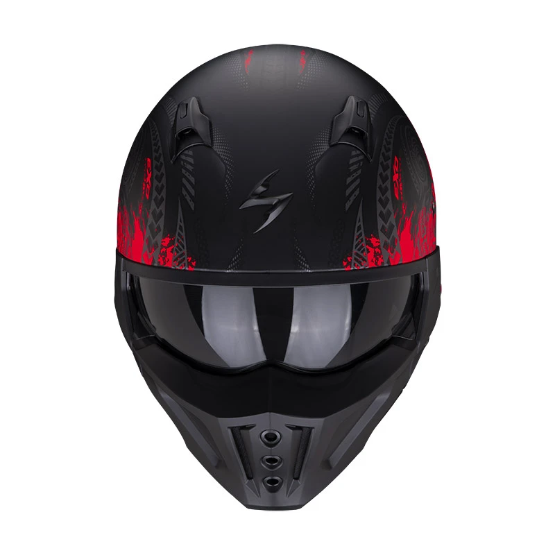 Mentoniera Removibile Casco Scorpion Covert X Tattoo Nero Opaco Rosso - immagine 2